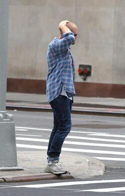 Ben Foster Walking Alone in Lower Manhattan