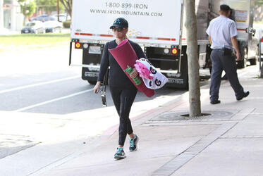 Reese Witherspoon attends her morning yoga session before taking a jog with a girlfriend in Brentwood.