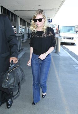 Kirsten Dunst Lovely In Lace And Denim Leaving L.A. With Fiance Jesse Plemons