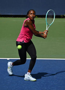 Coco Gauff is seen on the practice court at the USTA