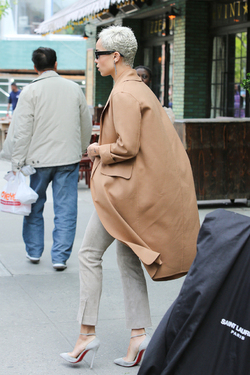 Zoe Kravitz in Beige and Camel Color Leaving Hotel