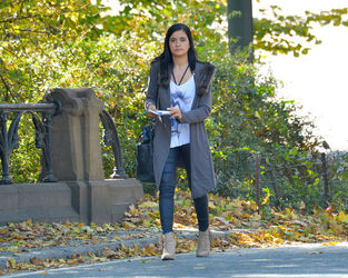 Paulina Gaitan seen filming Diablo guardian in Central Park on NOVEMBER 14 2016 in New York City New York