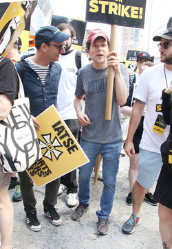 Jesse Eisenberg seen at the SAG AFTRA strike in front of HBO Offices Jesse Eisenberg seen at the SAG AFTRA strike in front of HBO Offices