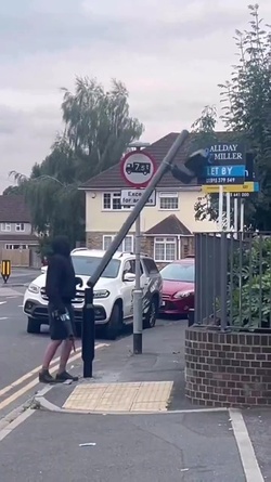 VIDEO Disgruntled masked man hacks down London ULEZ camera in broad daylight 48 hours after it was installed