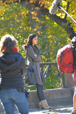 Paulina Gaitan seen filming Diablo guardian in Central Park on NOVEMBER 14 2016 in New York City New York