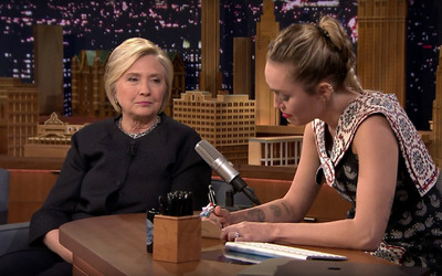 EMOTIONAL MILEY CYRUS CRIES AND HUGS HILARY CLINTON ON TV SPECIAL EMOTIONAL MILEY CYRUS CRIES AND HUGS HILARY CLINTON ON TV SPECIAL