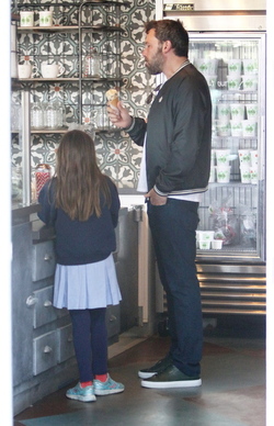 Ben Affleck picked up daughter Seraphina from school and the pair stopped for an ice cream cone in Brentwood.