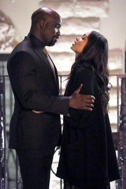 Mike Colter and Rosario Dawson are seen reprising their characters filming season two of LUKE CAGE 