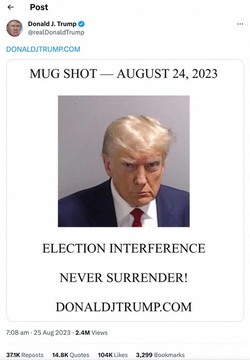 Booking mugshot of former U.S. President Donald Trump