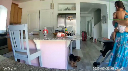 Inquisitive toddler nearly falls from highchair before super mum catches her Inquisitive toddler nearly falls from highchair before super mum catches her