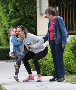 Jennifer Garner is seen wearing a red nose as she strolls around Los Angeles.